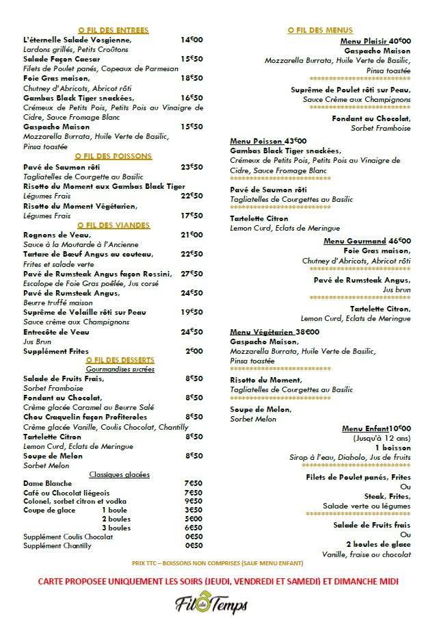Restaurant Ô Fil du Temps - Menu Image 1