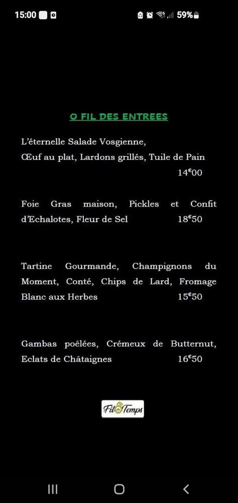 Restaurant Ô Fil du Temps - Menu Image 2